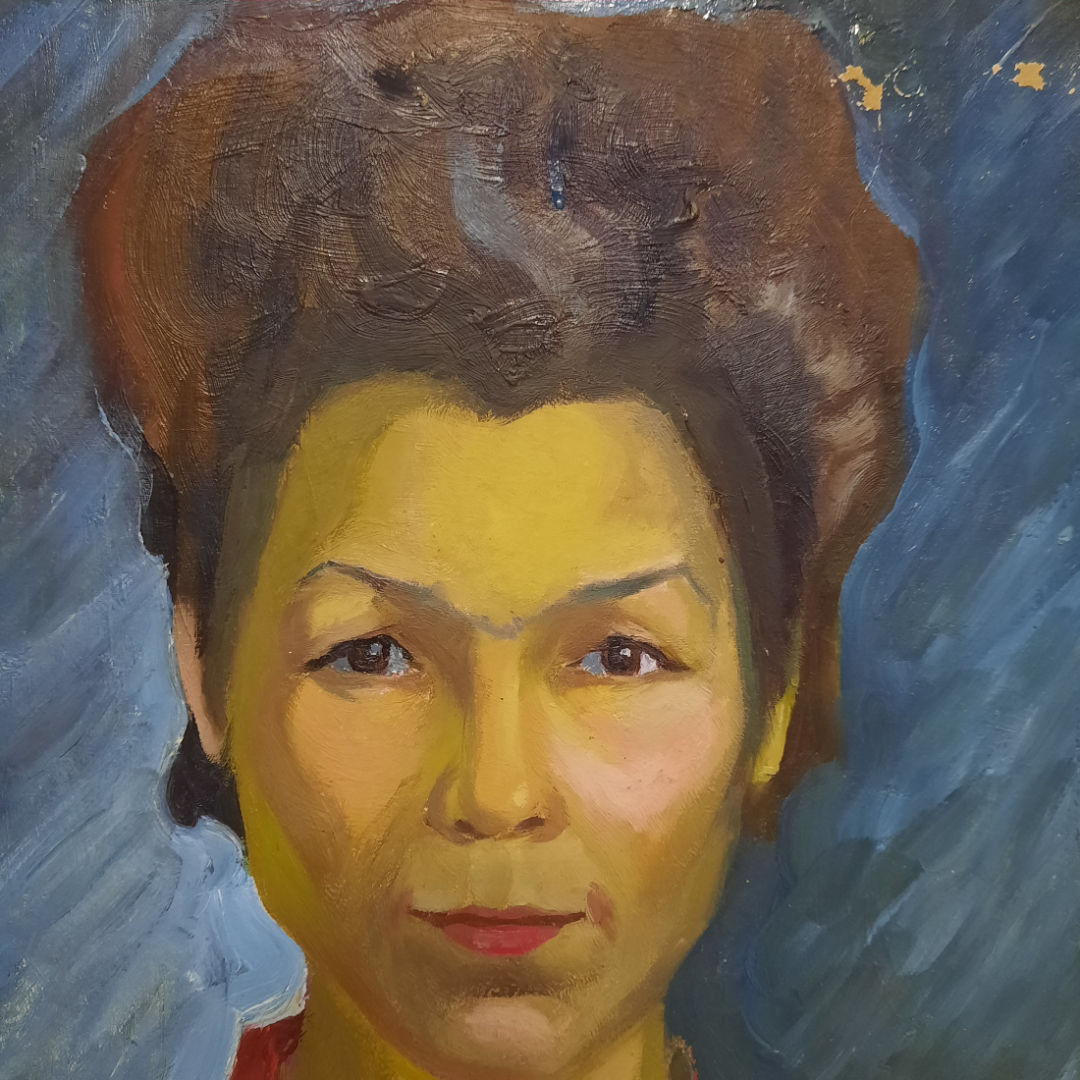 Картина маслом на картоне, портрет женщины, 34х 48, 1961г. СССР.. Картинка 2